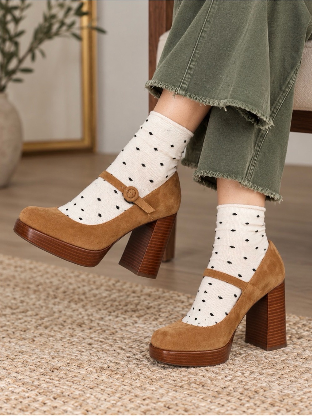 Jeffrey Campbell Mary Ann tan Brown Suede Platform Mary Jane platform block Heel - Picture 11 of 11
